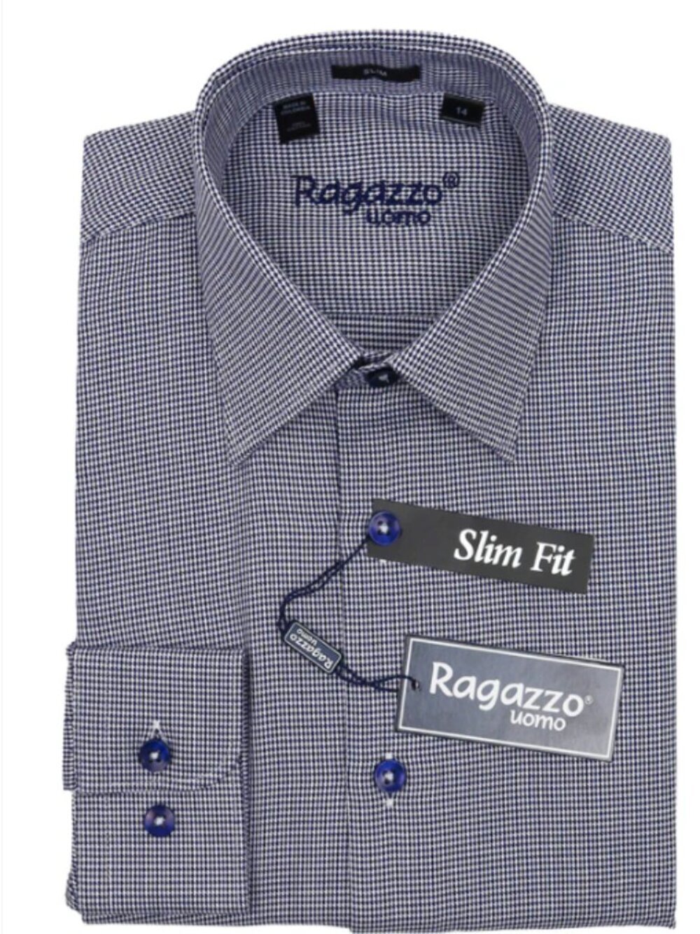 Ragazzo 34892 Boy's Slim Fit Dress Shirt - Neat - Dark Blue 14 Slim